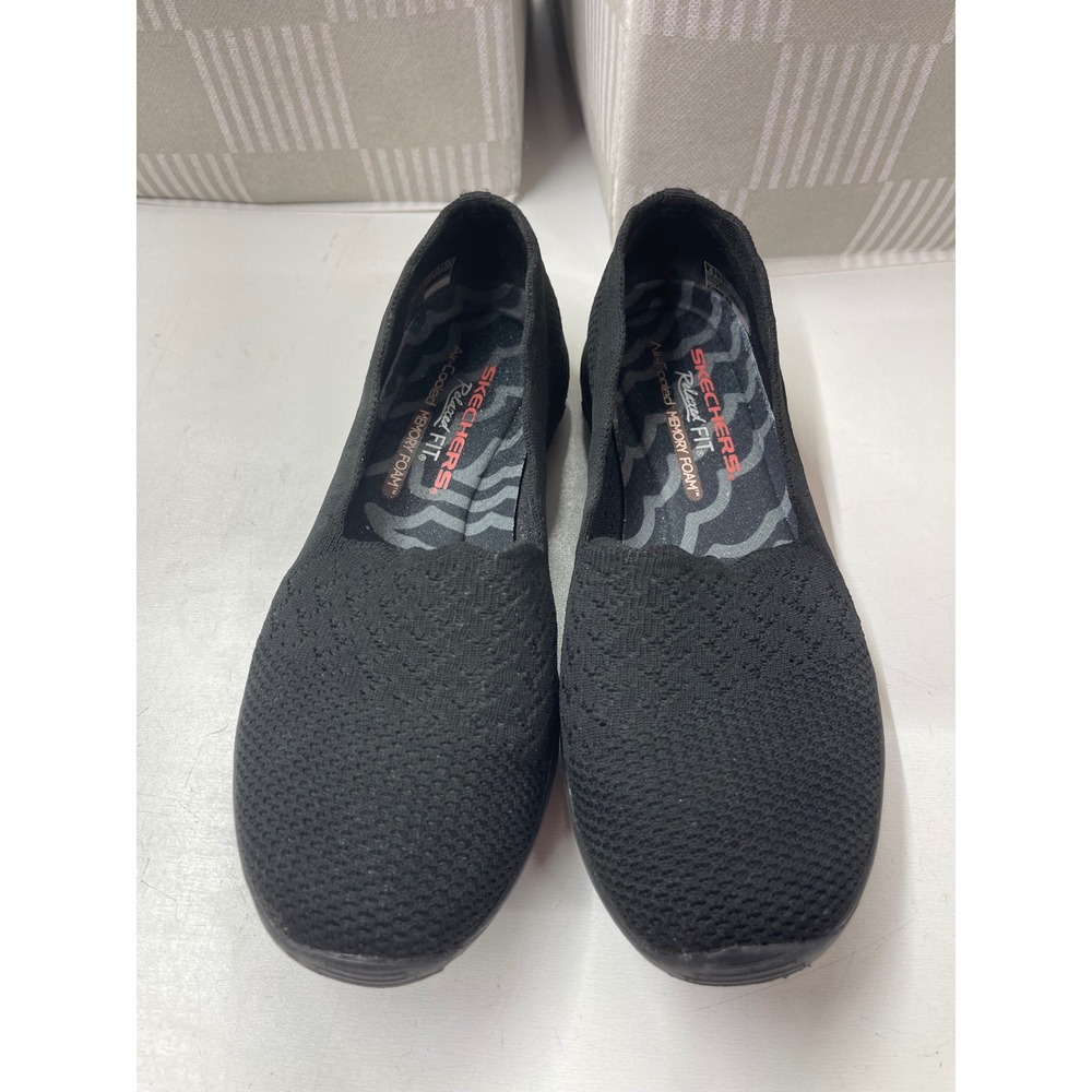 Skechers Relaxed Fit Black Knit Slip On Shoes 491821X Womens 6 Air Cooled Memory